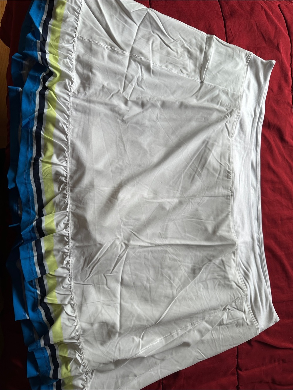 Addison Bay White Mini Skirt with Blue and Lime Stripe Hem
